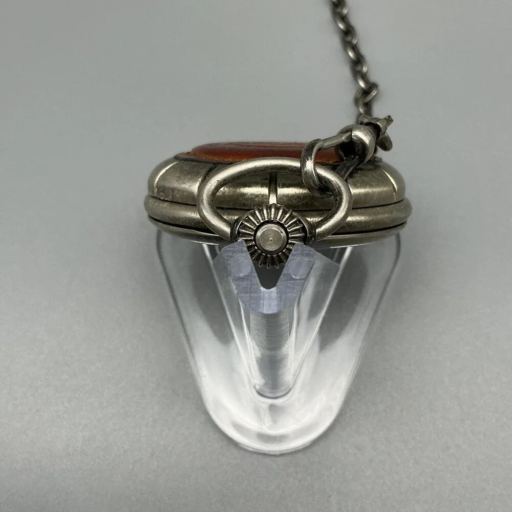 Vtg Wrangler Pocket Watch Men 45mm Silver Tone Leather Logo Chain New Battery